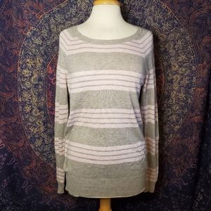 Mossimo Gray & Lilac Striped Crew Neck Lightweight Pullover Sweater Womens Large